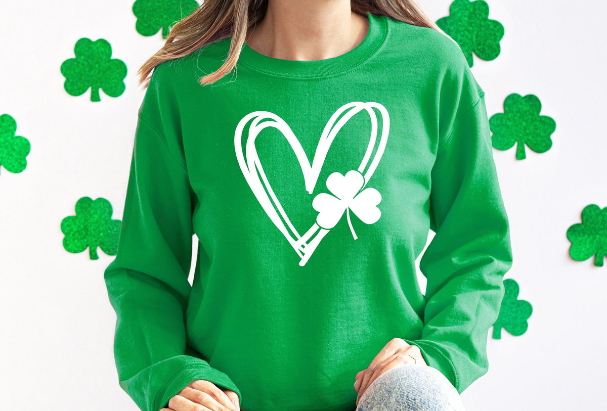 Womens Heart Shamrock Sweatshirt - St Patricks Day Gift