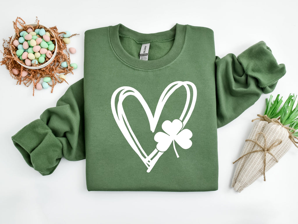 Womens Heart Shamrock Sweatshirt - St Patricks Day Gift