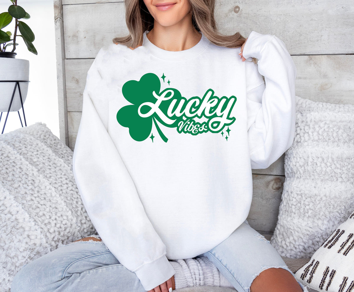 Lucky Vibes Shamrock Sweatshirt - St Patricks Day Gift