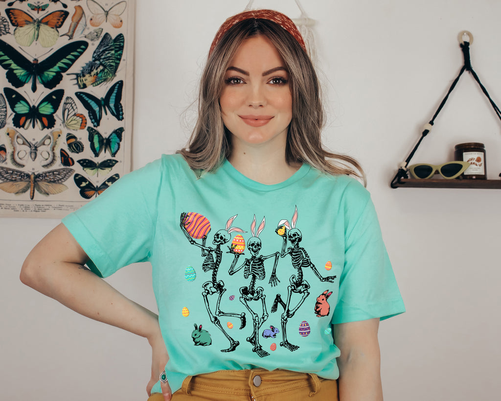 Funny Easter Skeleton Shirt: Dancing Skellies Family Tee