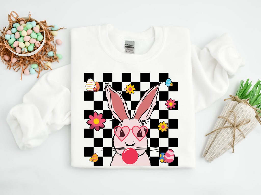 Bunny Easter Shirt, Bubble Gum, Glasses, Spring Tee