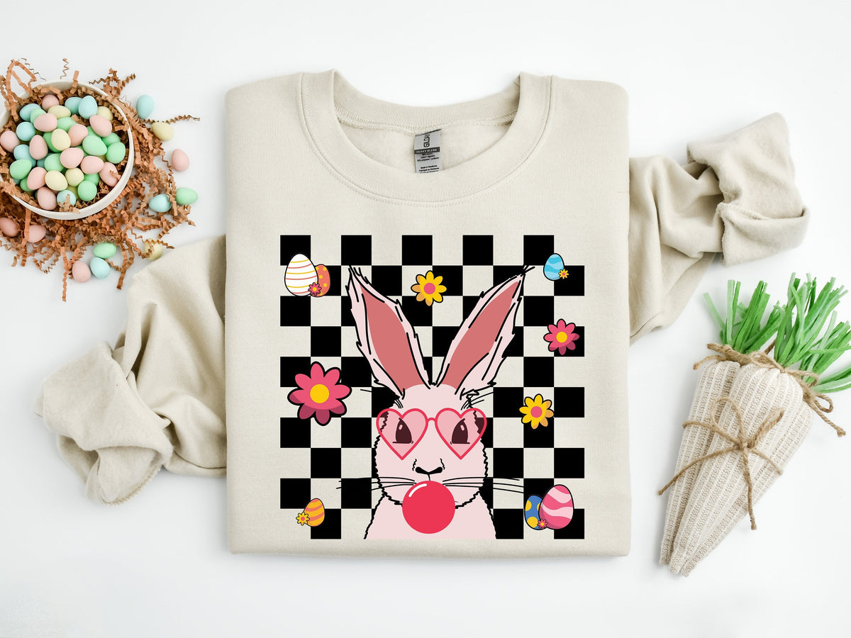 Bunny Easter Shirt, Bubble Gum, Glasses, Spring Tee