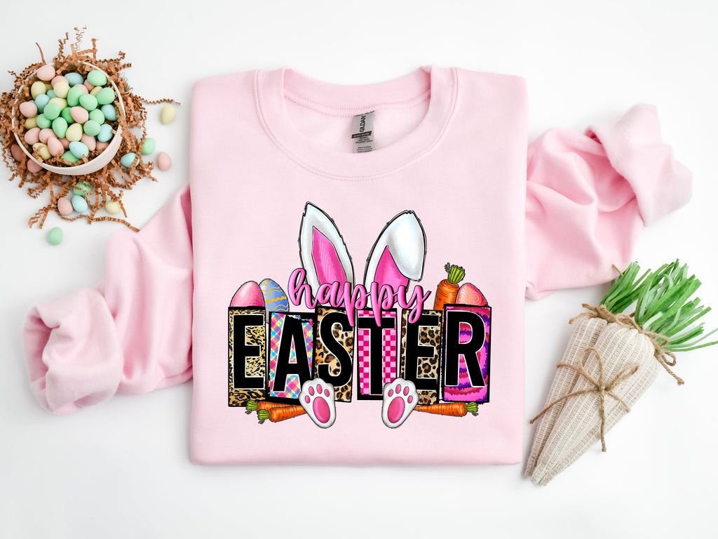 Happy Easter Bunny Sweatshirt, Women's Spring Holiday Apparel