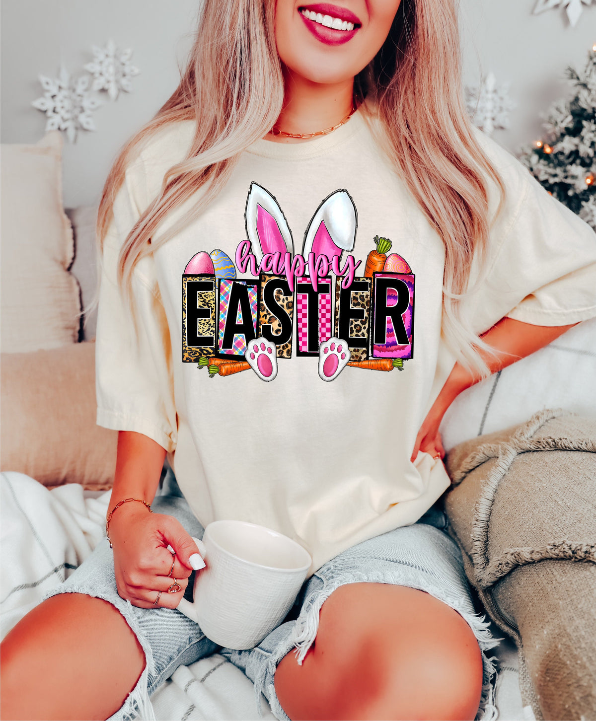 Happy Easter Bunny Sweatshirt, Women's Spring Holiday Apparel