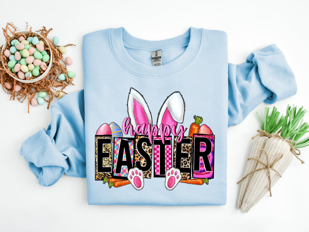 Happy Easter Bunny Sweatshirt, Women's Spring Holiday Apparel