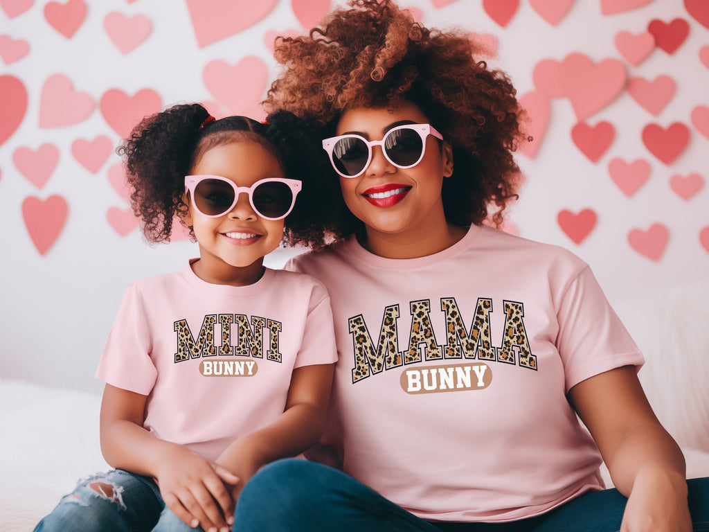 Mama & Mini Bunny Easter T-Shirt: Matching Leopard Print Shirts