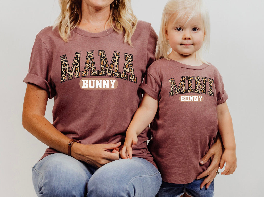 Mama & Mini Bunny Easter T-Shirt: Matching Leopard Print Shirts