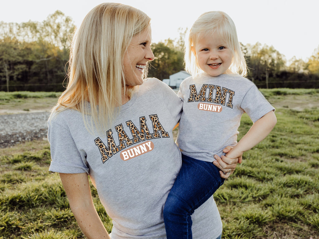 Mama & Mini Bunny Easter T-Shirt: Matching Leopard Print Shirts