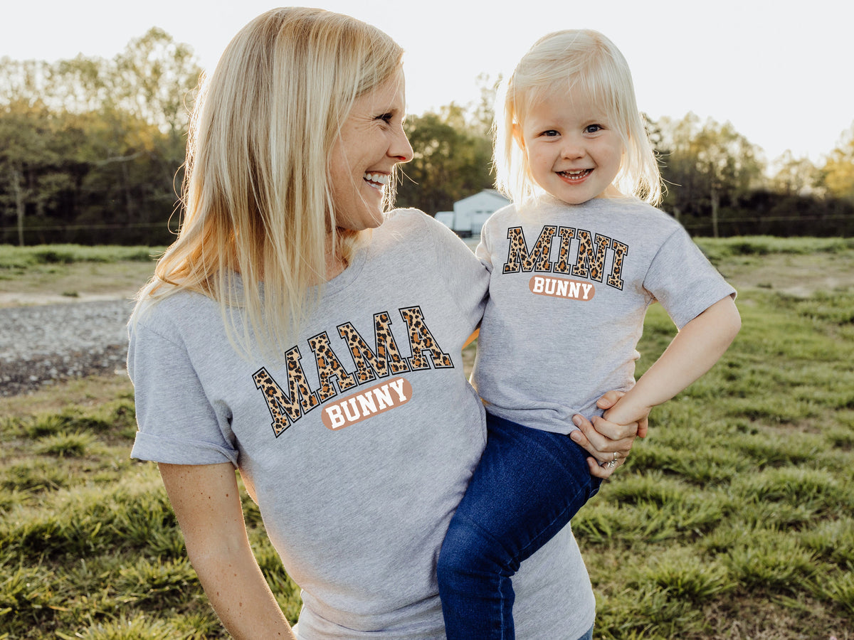 Mama & Mini Bunny Easter T-Shirt: Matching Leopard Print Shirts