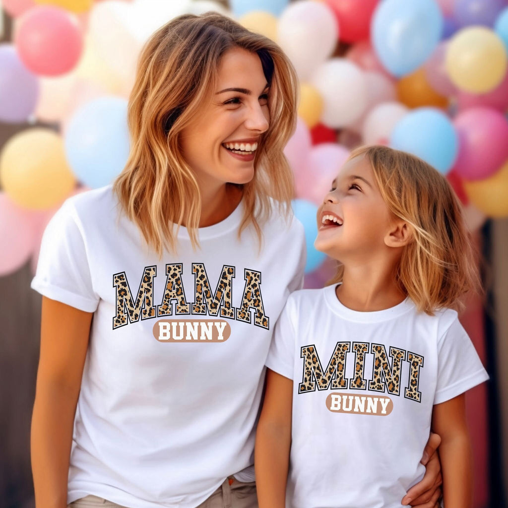 Mama & Mini Bunny Easter T-Shirt: Matching Leopard Print Shirts