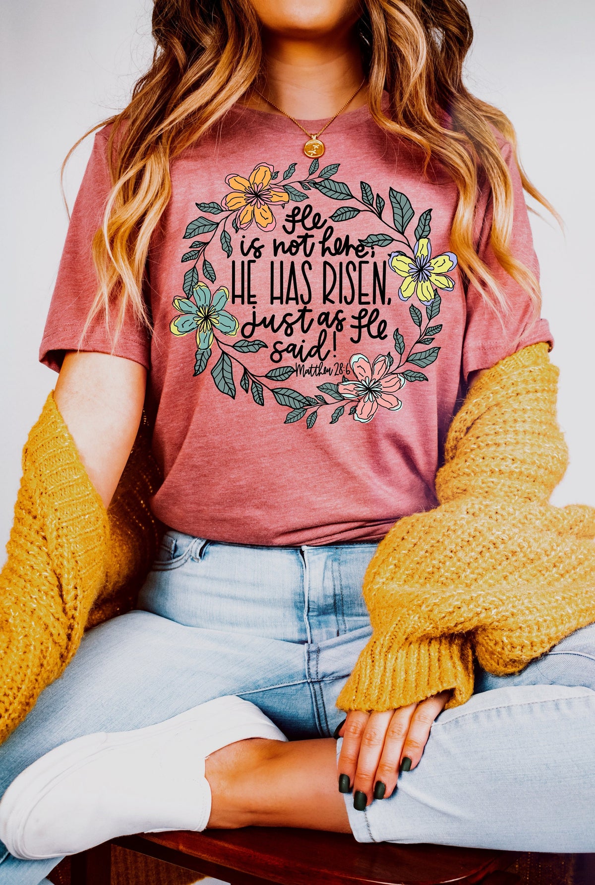 He Has Risen Sweatshirt: Floral Easter Christian Apparel