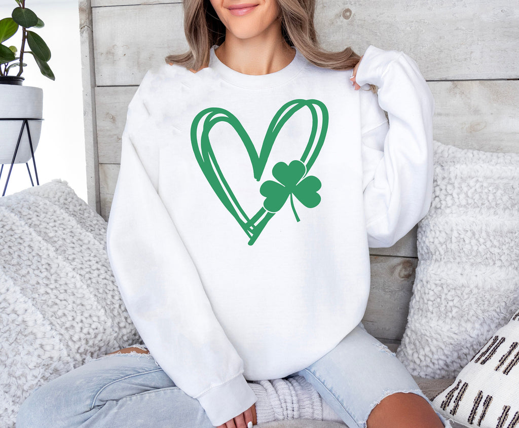 Womens Heart Shamrock Sweatshirt - St Patricks Day Gift