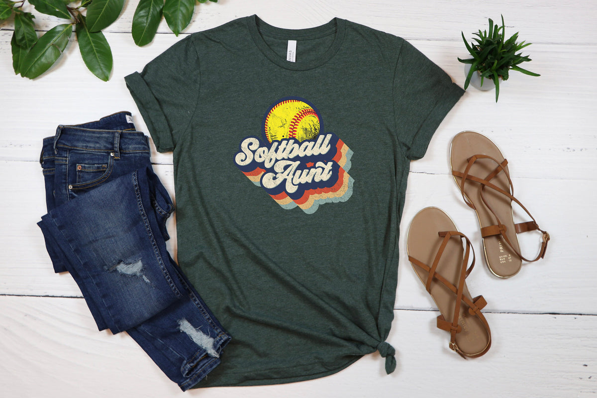 Retro Softball Aunt T-Shirt, Mother's Day Gift