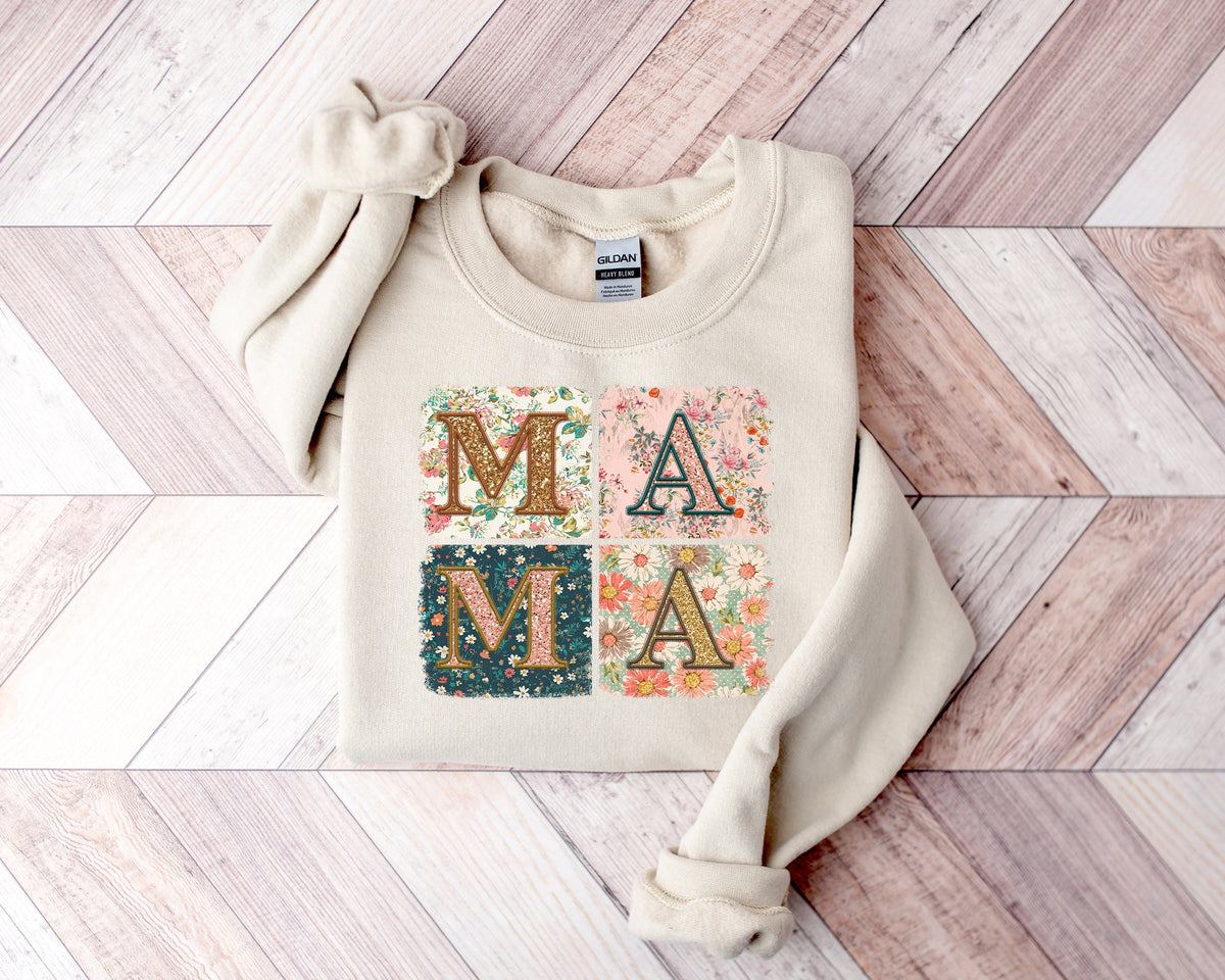 Retro Floral Mama Sweatshirt, Boho Mom Shirt
