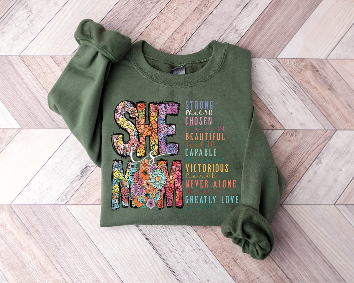 She Is Mom Shirt: Christian Bible Verse, Empowered Women