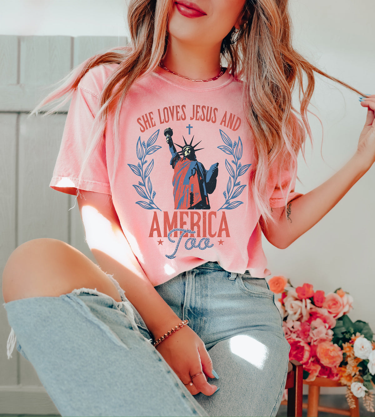 Loves Jesus And America Too Shirt - Patriotic 4th of July Tee