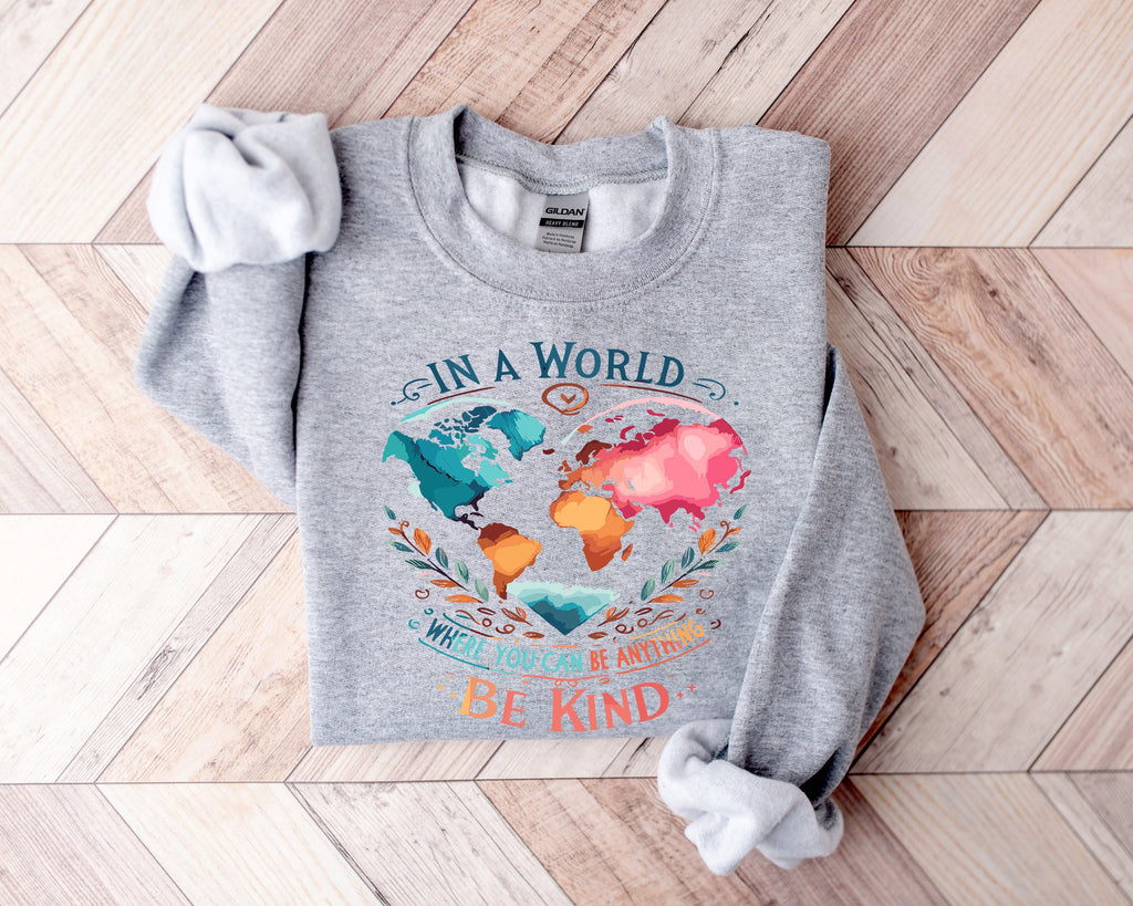 Watercolor Be Kind Shirt: World Map Kindness Tee