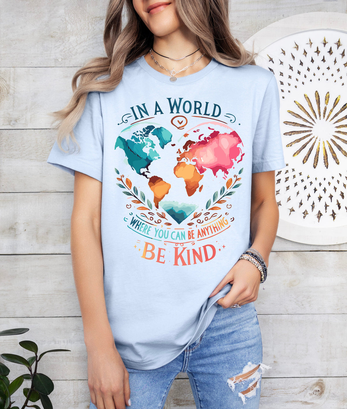 Watercolor Be Kind Shirt: World Map Kindness Tee