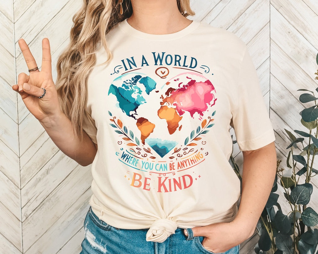 Watercolor Be Kind Shirt: World Map Kindness Tee