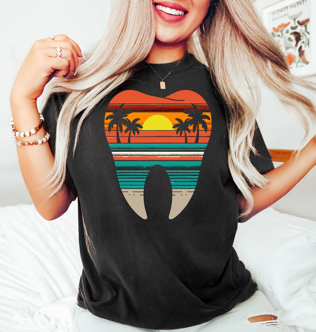 Summer Sunset Dental T-Shirt: Dentist, Hygienist Gift