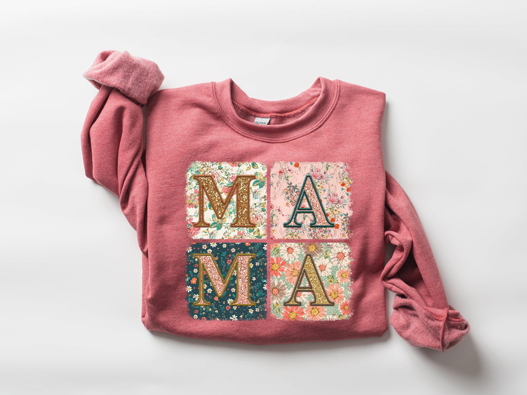 Retro Floral Mama Sweatshirt, Boho Mom Shirt