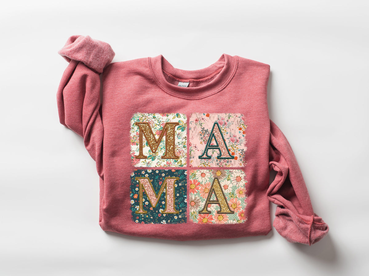 Retro Floral Mama Sweatshirt, Boho Mom Shirt
