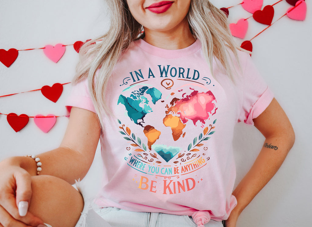 Watercolor Be Kind Shirt: World Map Kindness Tee