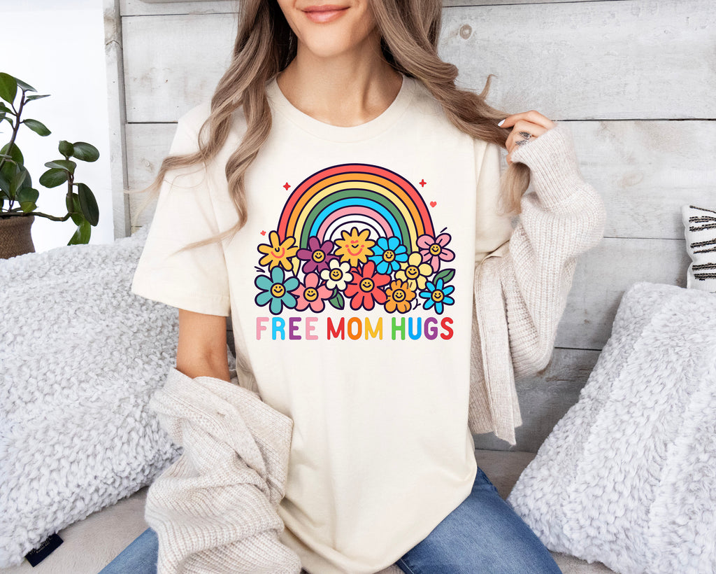 Free Mom Hugs T-Shirt: Rainbow Pride LGBTQ Proud Parent Tee