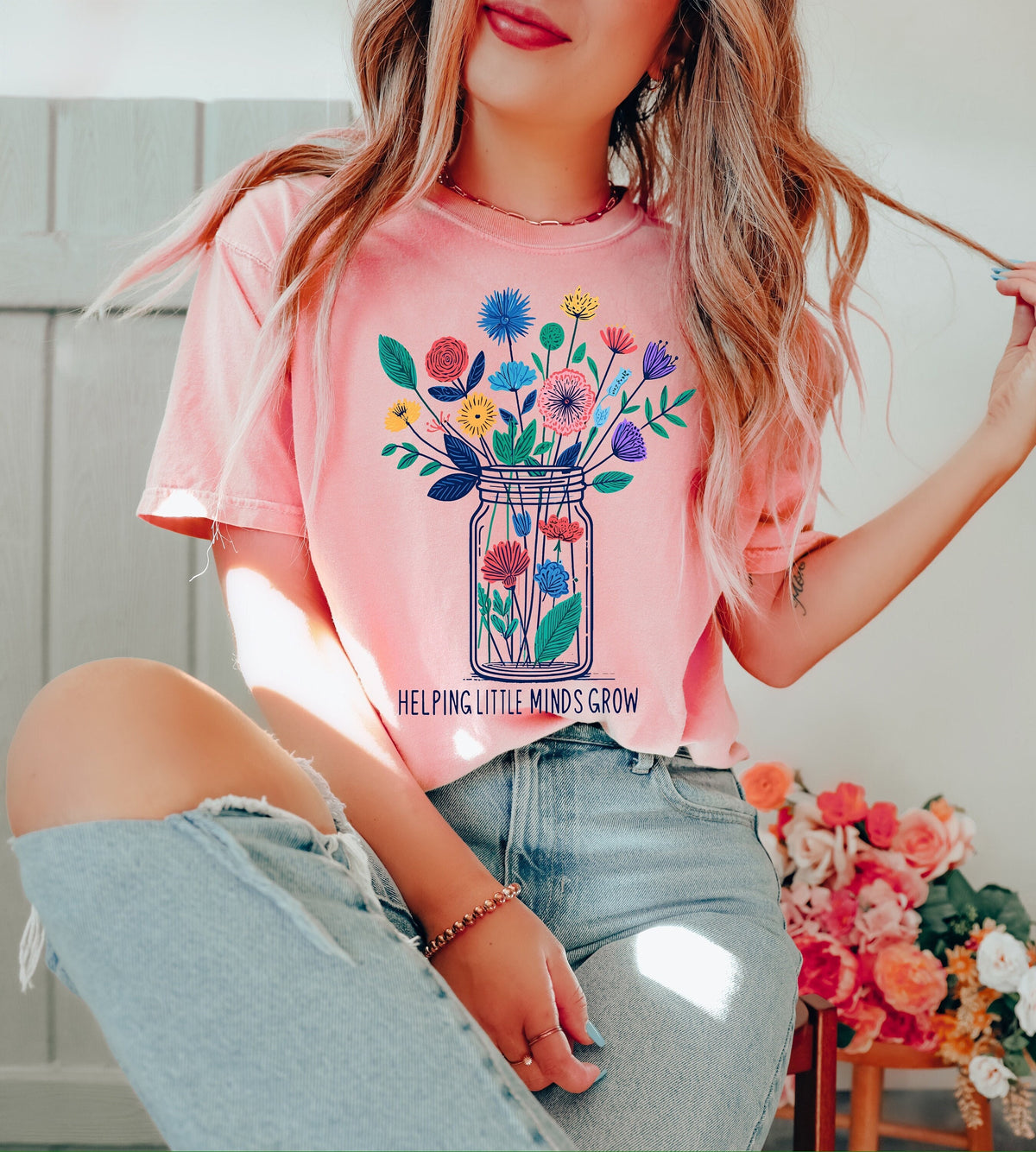 Floral Teacher Shirt: Helping Little Minds Grow, Educator Gift