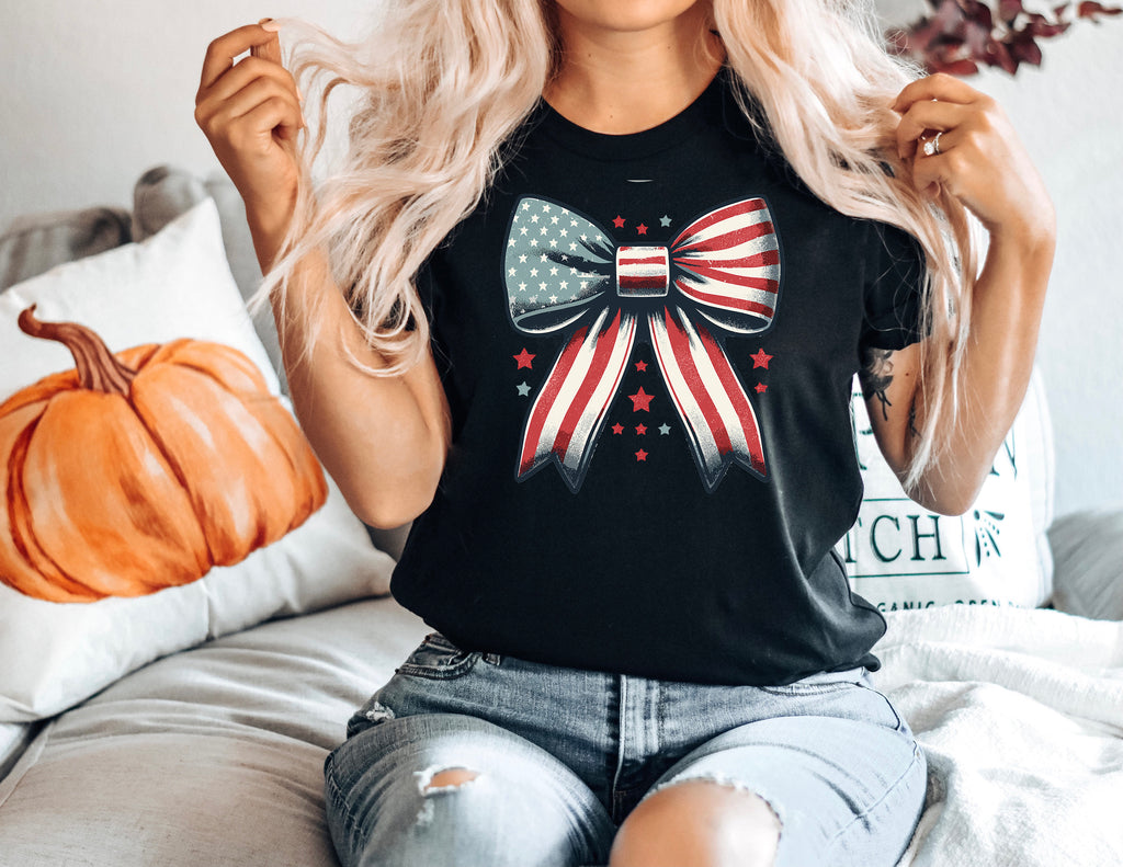 4th of July Coquette Shirt: American Flag Bow Tee
