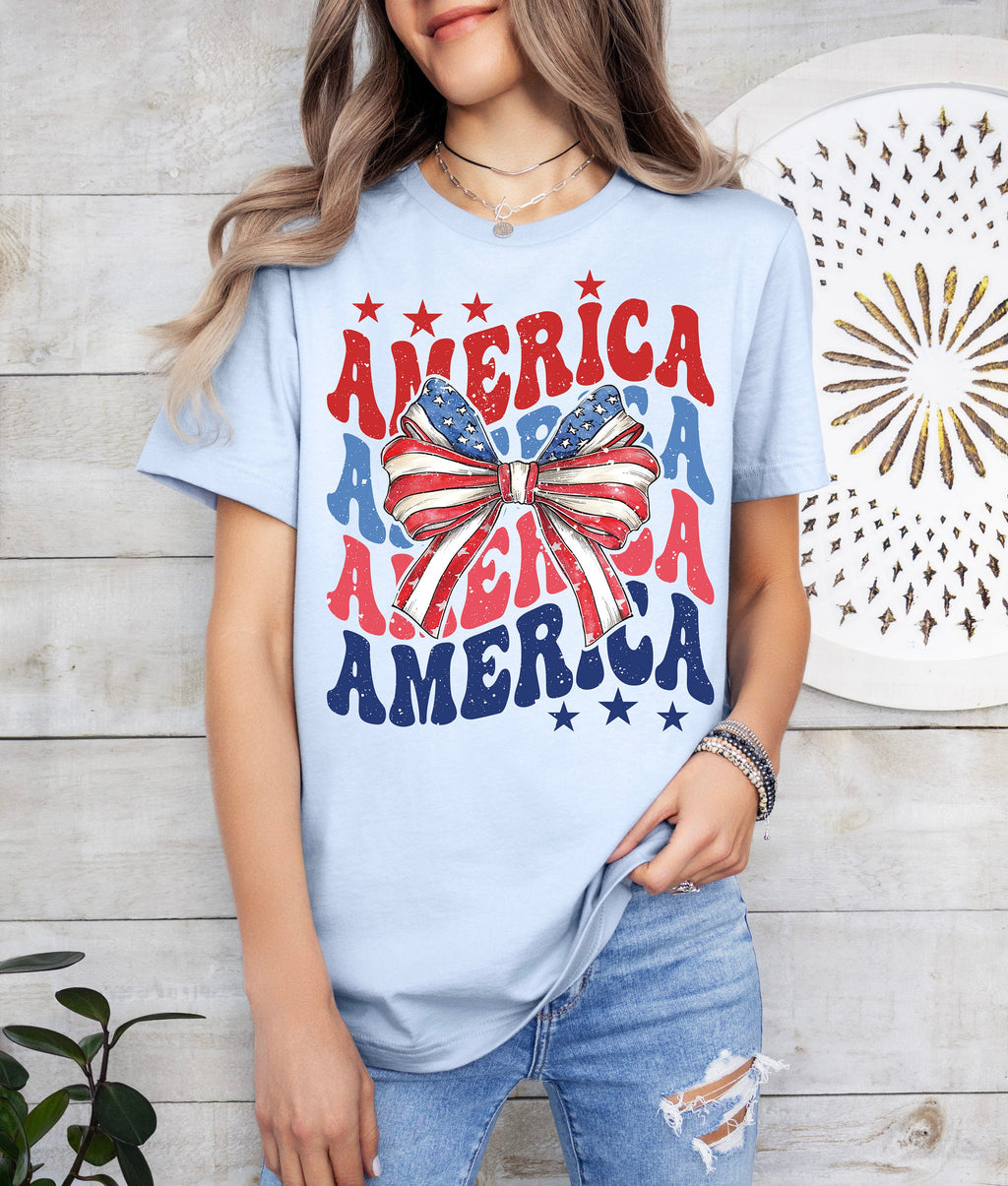 America Coquette Bow Shirt - 4th of July USA Tee