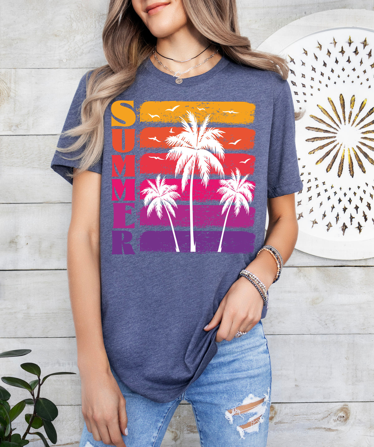Retro Palm Tree Sunset Shirt: Women's Summer Vacation Tee