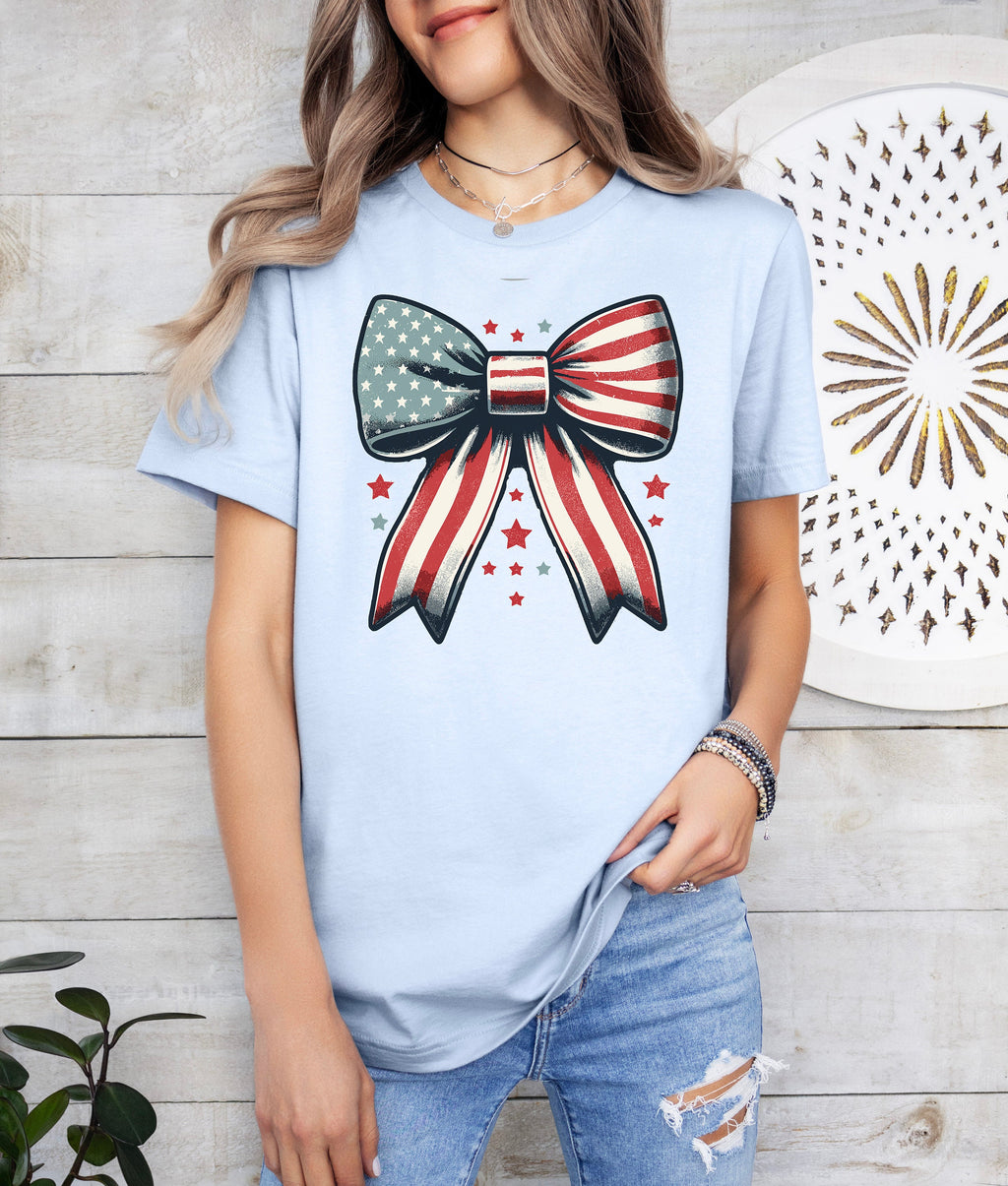 4th of July Coquette Shirt: American Flag Bow Tee