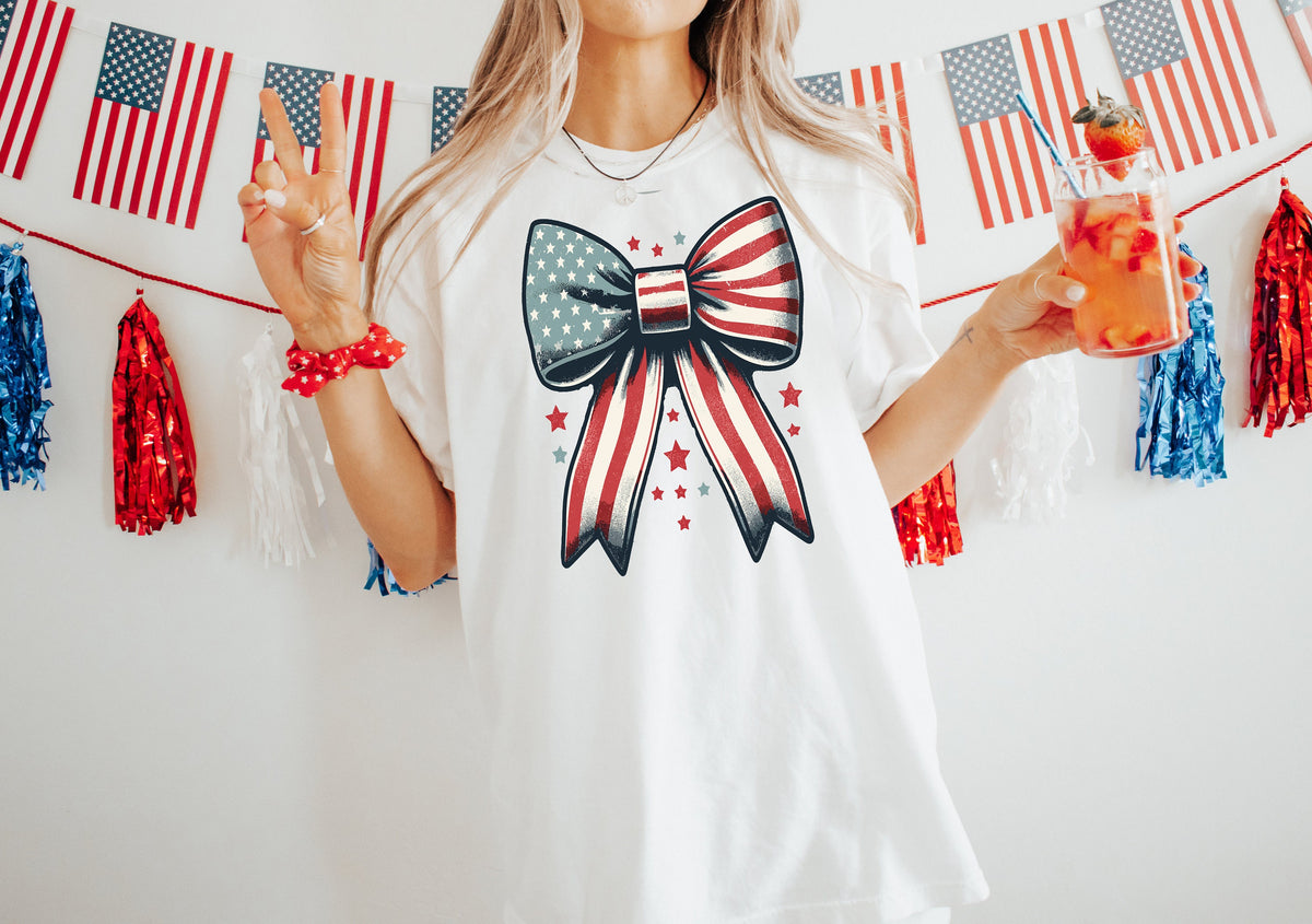4th of July Coquette Shirt: American Flag Bow Tee