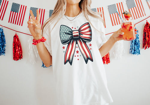 4th of July Coquette Shirt: American Flag Bow Tee