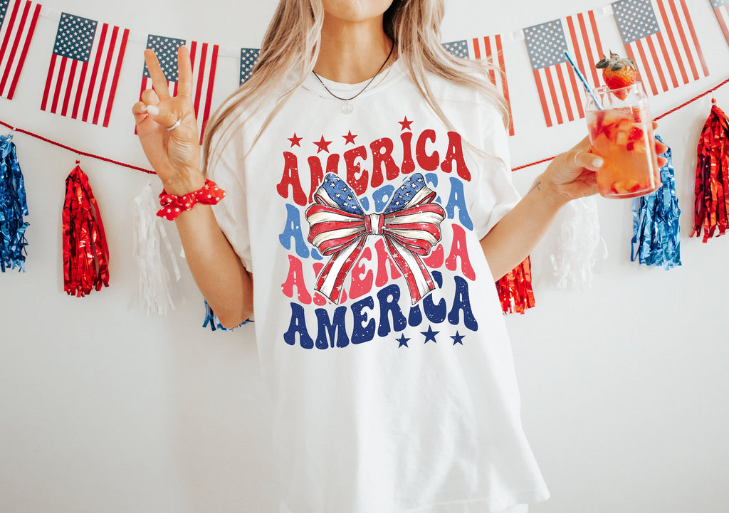 America Coquette Bow Shirt - 4th of July USA Tee