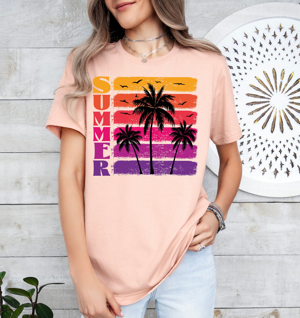 Retro Palm Tree Sunset Shirt: Women's Summer Vacation Tee