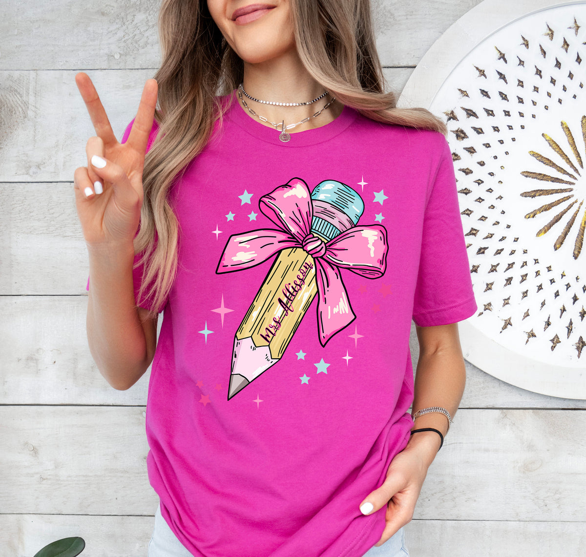 Personalized Pencil Bow Teacher Sweatshirt: Teacher Appreciation Shirt