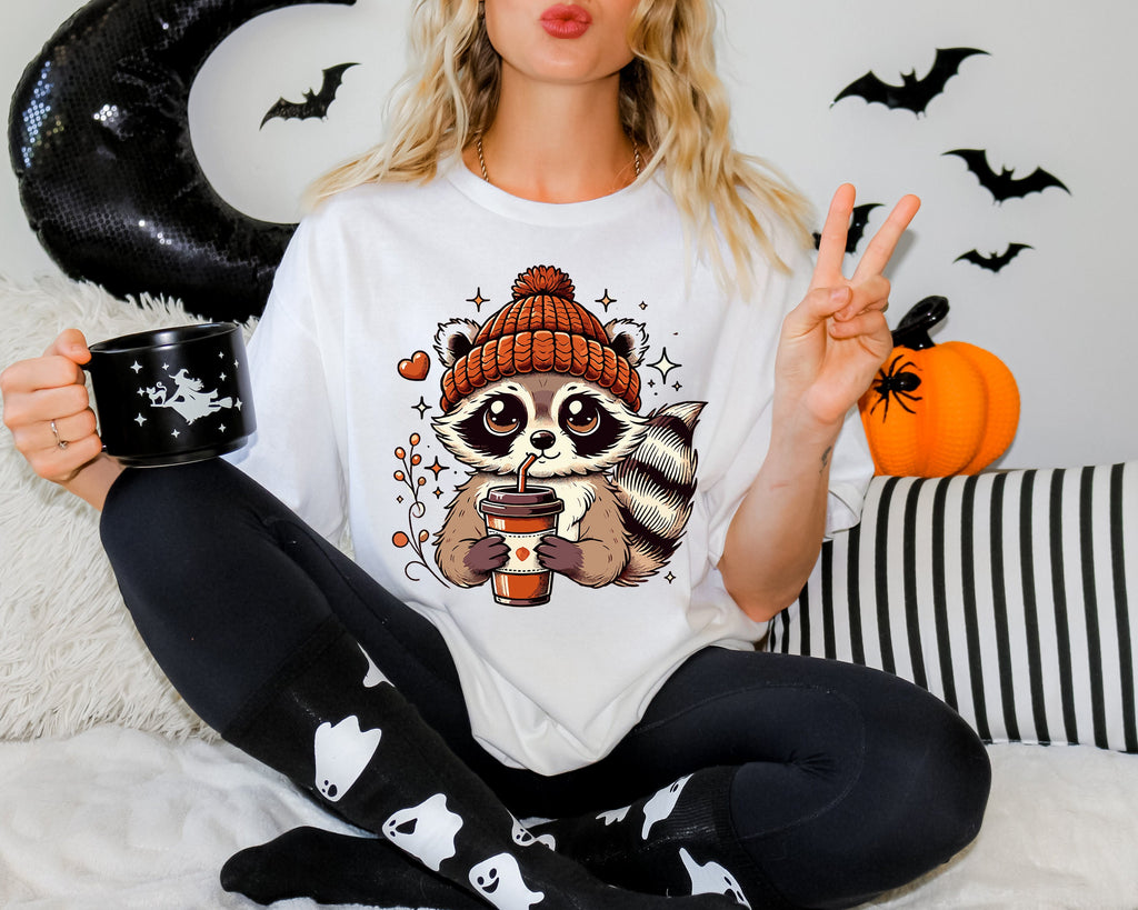 Retro Fall Raccoon Shirt: Funny Autumn Graphic Tee