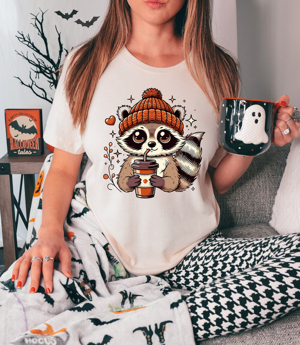 Retro Fall Raccoon Shirt: Funny Autumn Graphic Tee