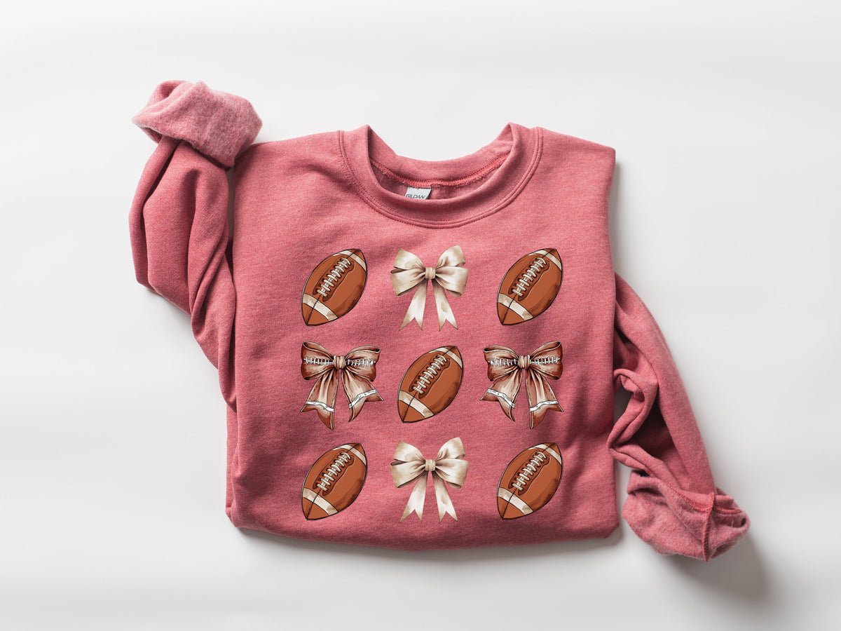 Retro Football Bow Sweatshirt: Game Day Mom Shirt
