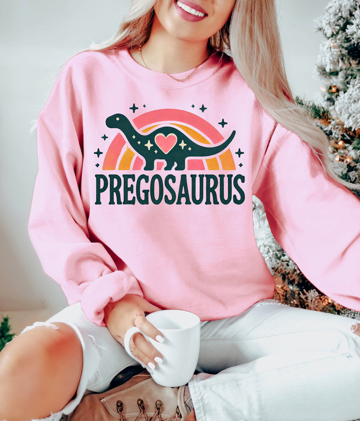 Pregosaurus Maternity Sweatshirt: Pregnancy Announcement Dinosaur Shirt