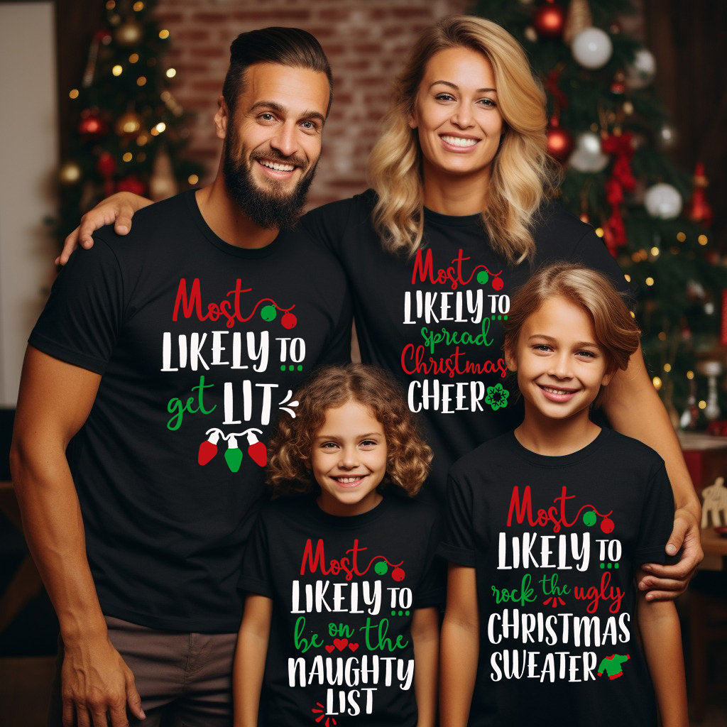 Custom 'Most Likely To' Christmas Shirt: Matching Family Tee