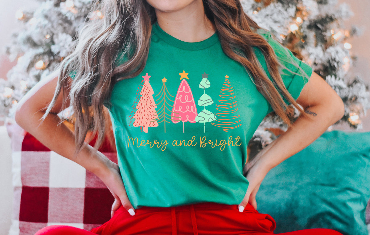 Merry & Bright Christmas Trees Sweatshirt - Holiday Sweater