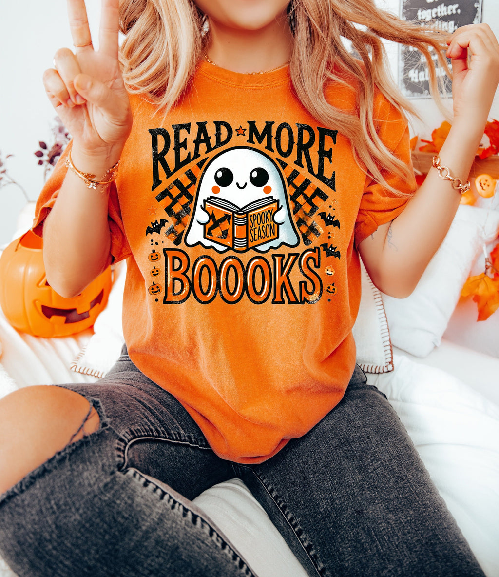 Spooky Season Teacher Shirt: Halloween Ghost Reading Books
