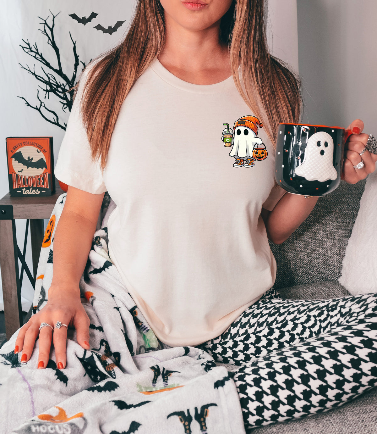 Little Ghost Ice Coffee Halloween Sweatshirt - Women's Fall Shirt