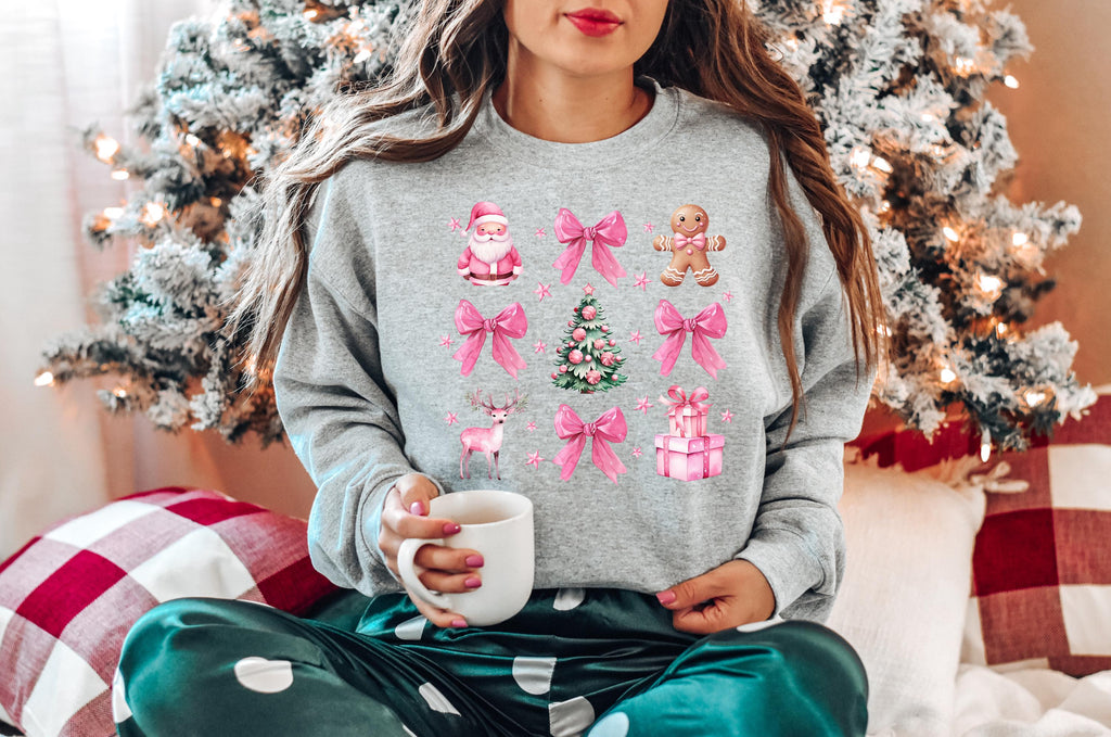 Coquette Christmas Sweatshirt: Pink Bow Santa Tree Shirt,tanktop,hoodies