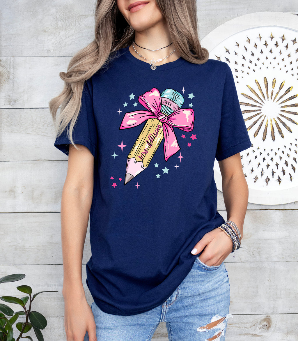 Personalized Pencil Bow Teacher Sweatshirt: Teacher Appreciation Shirt