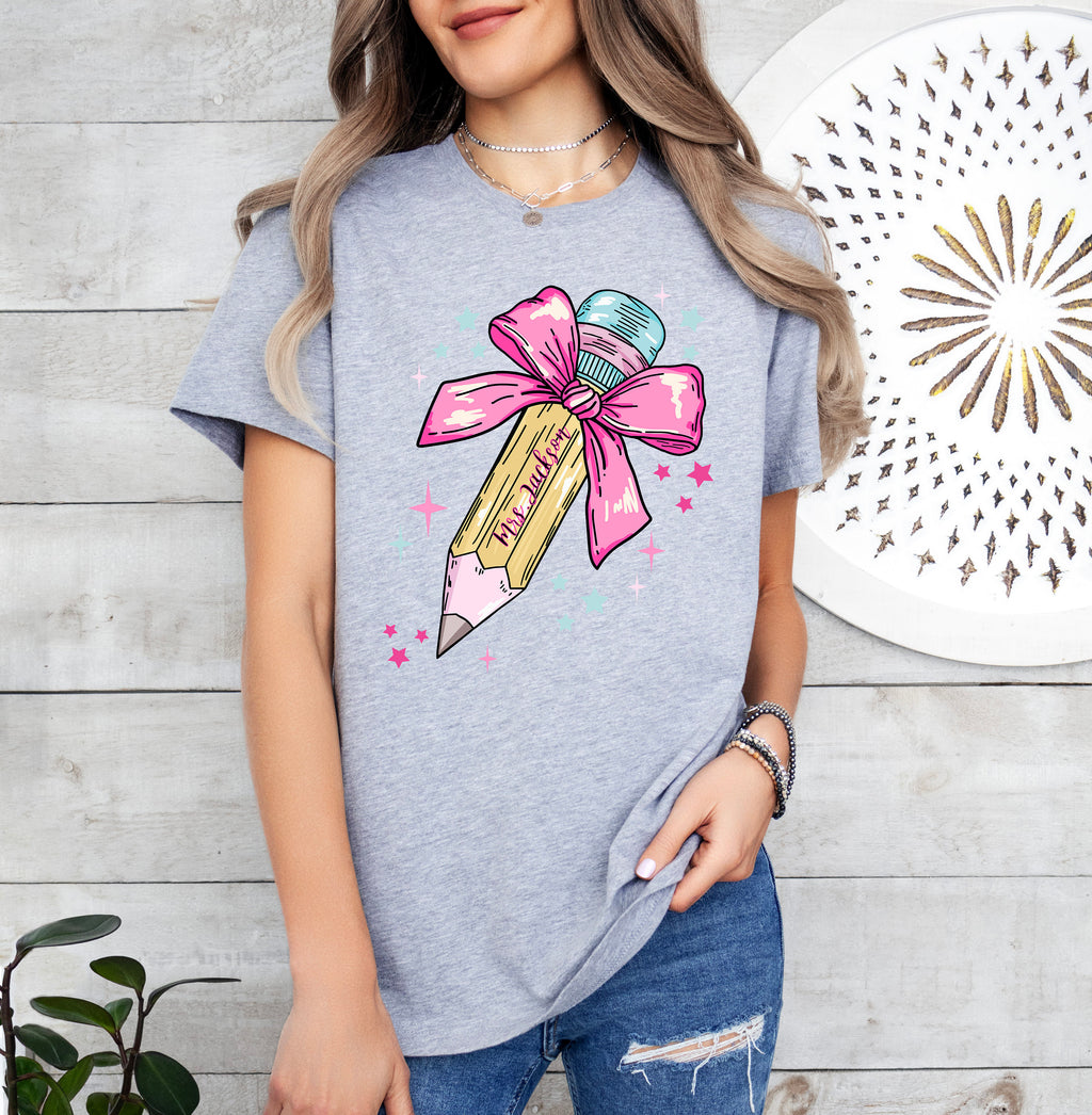 Personalized Pencil Bow Teacher Sweatshirt: Teacher Appreciation Shirt
