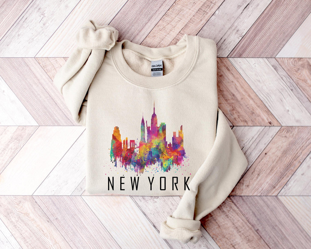 New York Watercolor Skyline Shirt: NYC Souvenir Tee